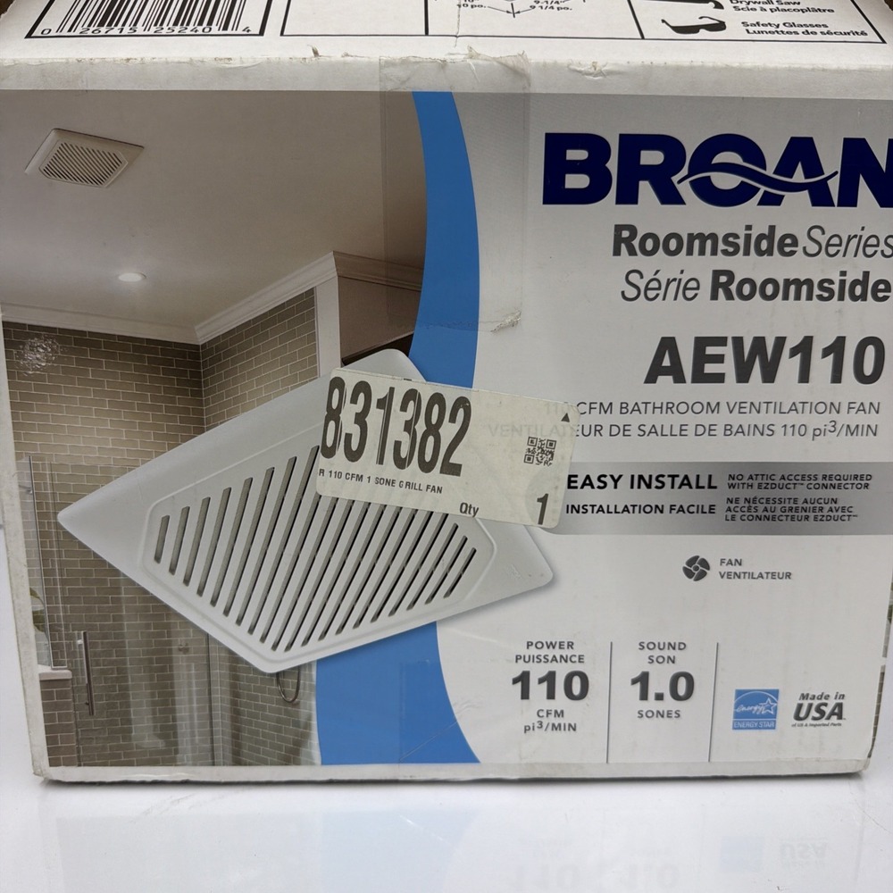 Broan AEW110 Invent Energy Star Qualified Single-Speed Ventilation Fan FREESHIP!
